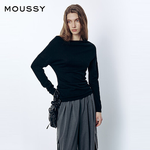 Moussy 2026 early spring new product gentle and elegant style slim one-line collar sweater for women 031JSA70-1002 020 black one size