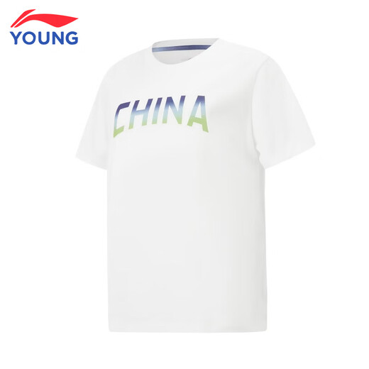 Li Ning children's short-sleeved T-shirt for men and women, skin-friendly and soft cultural shirts, vest tops, sportswear, loose cotton clothes, white short-sleeved 150 cm