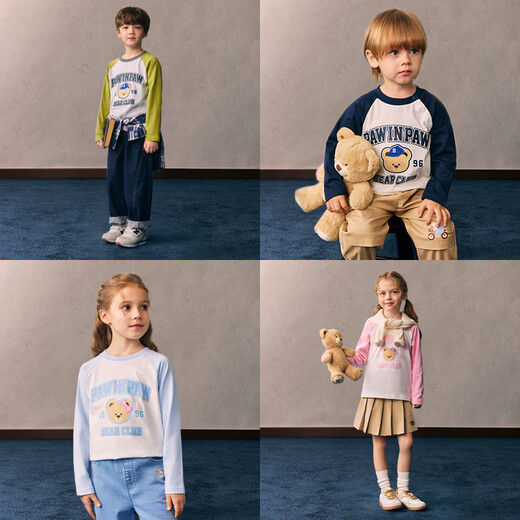 PawinPaw cartoon bear children's clothing 26 spring and summer new style for boys and girls round neck raglan sleeve T-shirt loose