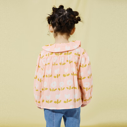 Papa new product climbing spring children's shirt girls long-sleeved pure cotton loose breathable anti-mosquito top jacket pink 90