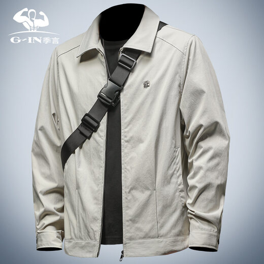 Ji Yan's cool and sassy men's jacket trend spring light mature lapel business casual executive jacket for young men apricot color high-density cotton feel M (suitable for 115-130 Jin Jin equals 0.5 kg)