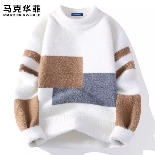 MARK FAIRWHALE American Retro Casual Sweater Men's 2026 Spring New Loose Comfortable Warm Stylish Design Contrast Top Black Official Authentic M Recommendation 95-115 Jin Jin equals 0.5 kg