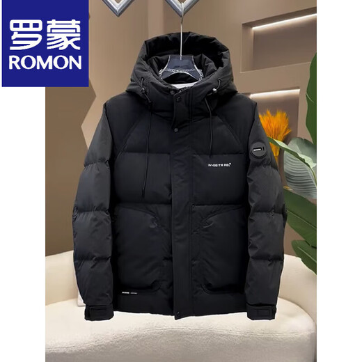 Мужской пуховик ROMON, зимний с капюшоном, новинка 2025 года, морозостойкий и теплый, утолщенный, красивый мужской повседневный пиджак в корейском стиле, черный, L рекомендуется 120-135 Jin Jin, вес 0,5 кг.