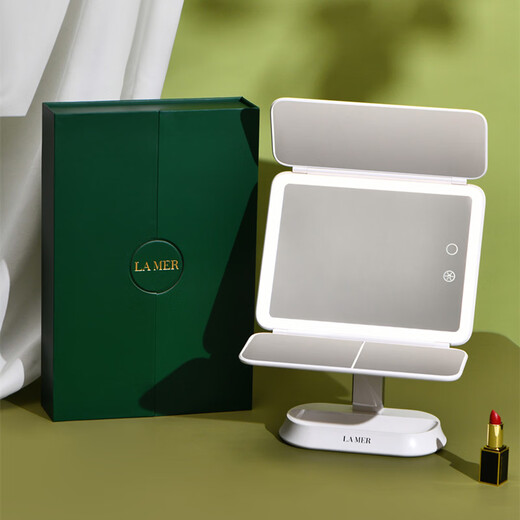 Gift makeup mirror with light LED smart shell mirror flip cover desktop portable makeup mirror as a souvenir makeup mirror + high-end gift box + shopping bag