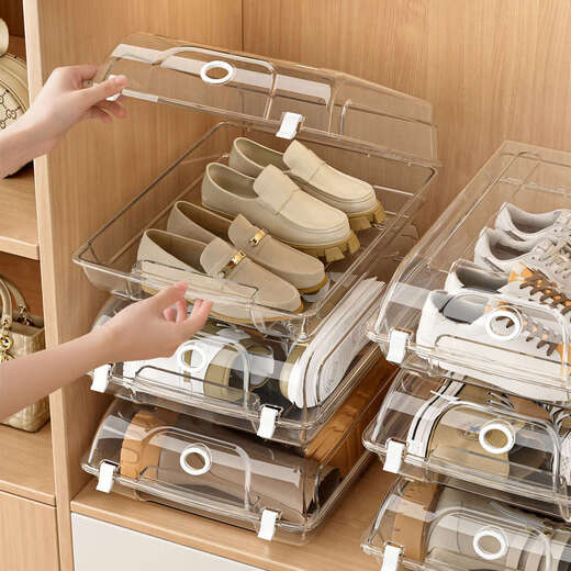 Yusenyi Boot Storage Shoe Box Space-saving Large Capacity Shoe Storage Box Transparent Shoe Cabinet Plastic Transparent White 4 pcs. Boots/high-top shoes 45 can be placed