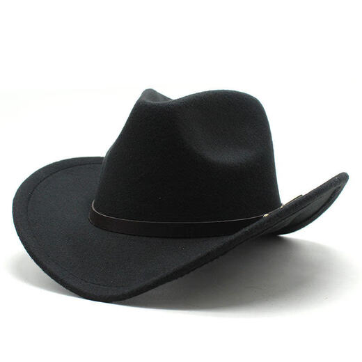 Shijanu American Western Cowboy Hat Felt Men's and Women's Riding Hat Roll-Brim Jazz Hat Cowboy Hat Brown M (56-58cm)