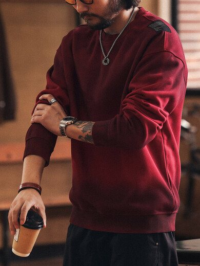 Green Deer American retro heavyweight dirty dyed spring and autumn men's sweatshirt new loose long-sleeved T-shirt top trendy Ancora red L suitable for 130-150Jin Jin equals 0.5 kg