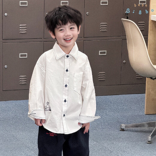 BI8BO 2029 Spring New Korean Style Slim Children's Embroidered Contrast Shirt 36095 White 140