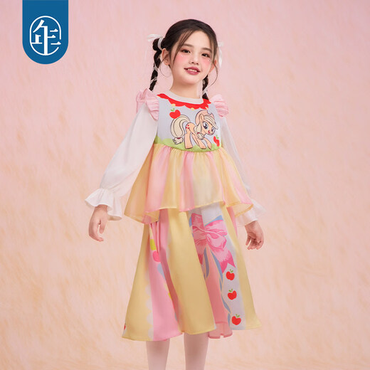 New year's clothing My Little Pony co-branded children's long-sleeved dress spring new style girls cartoon princess girl long skirt Hatsumo pink 100