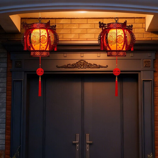 Xushansi New Year's hexagonal palace lantern balcony red lantern chandelier Chinese style antique building door head hanging wooden door lantern rotating wooden palace lantern 40# 07 style one pair