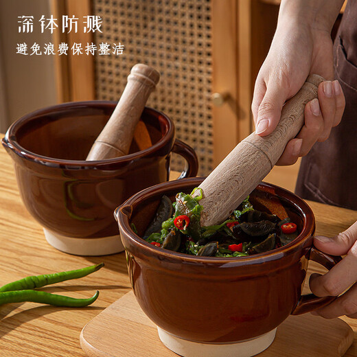 Sanqihu old-fashioned pepper pounding bowl for pounding pepper preserved eggs household ceramic pounding bowl tool for mashing garlic garlic paste garlic mortar 480ml round mouth anti-splash large four-season floral fragrance No tooth marks on the inner wall