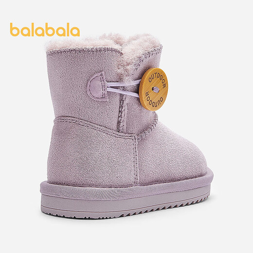 Balabala children's shoes children's snow boots for boys and girls cotton boots thickened velvet mid-calf boots winter boots warm shoes mid-top button-purple tone non-slip and water-repellent 24 (foot length 14.3-14.7/inner length 15.7)