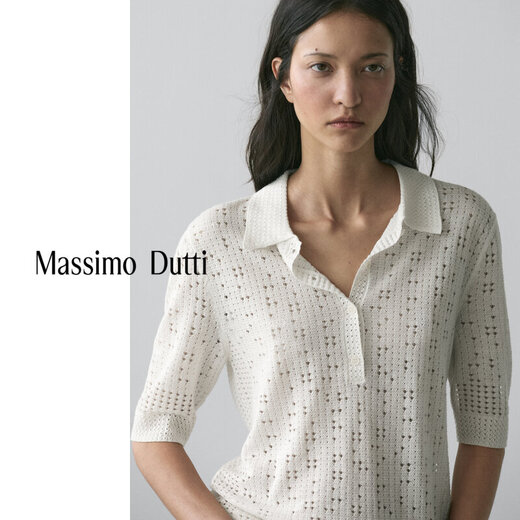 Massimo Dutti spring and summer new product 2026 women's simple hollow POLO collar sweater 05613542 off-white XS (165/84A)