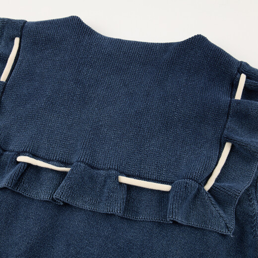 UOOYAA/Wuya 2026 Spring New Style Fantasy Undersea Navy Collar Drawstring Wool Cardigan Navy S