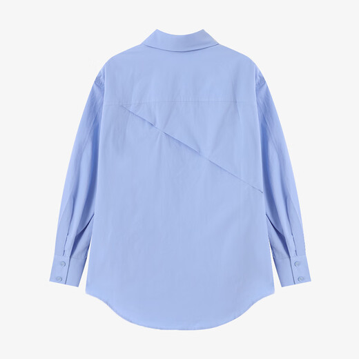 Basic House/Baijiahao spring pure cotton lapel long-sleeved shirt women's loose pinch pleated blue layered shirt blue S