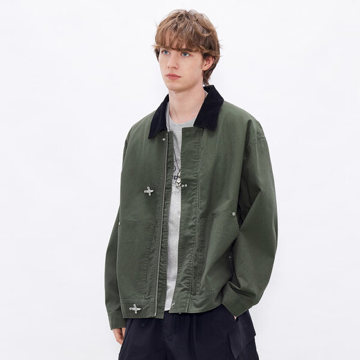 Gxgjeans men's multi-color American retro airplane button workwear lapel jacket for men 26 spring new arrival dark green pre-sale on February 17th S (165)