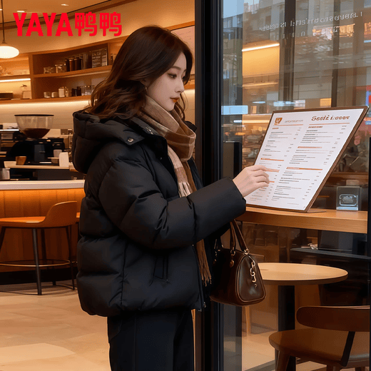 YAYA (YAYA) women's short down jacket 2025 winter new fashion retro plaid stitching warm thick bread jacket