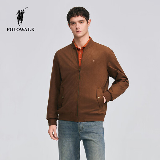 POLOWALK Men's Leather Jacket 2026 Spring New Men's Baseball Collar Retro Reversible Zip Leather Jacket Brown M (170)