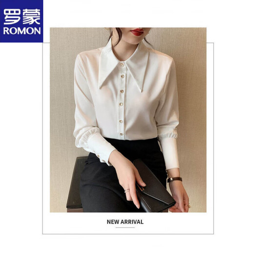 ROMON white shirt women's long-sleeved 2026 spring and autumn new large collar shirt loose slim design niche stacking top white 2XL