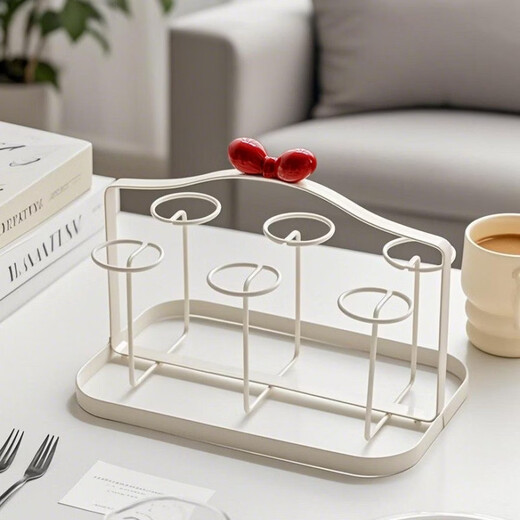 Yusenyi cup holder cup storage rack water cup tea cup coffee cup holder high-end light luxury dining table bar water dispenser tall cup model milk white 6 positions (red bow)