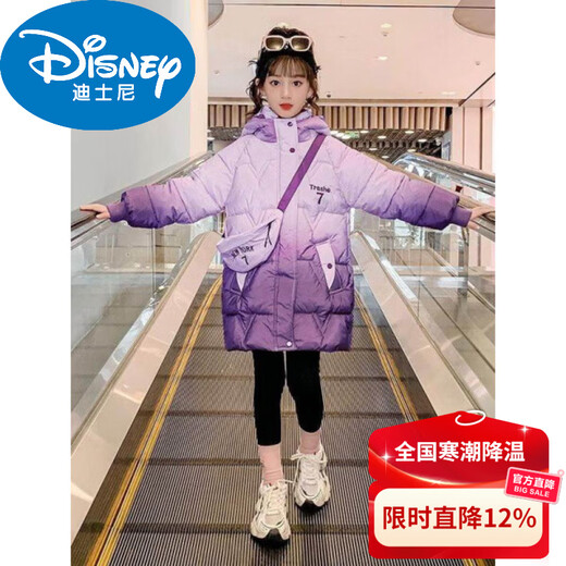 Disney Down Jacket Girls' Cotton Jacket New Winter Clothes Children's Cotton Clothes Gradient Medium and Big Children's Western Style Plus Velvet Thick Cotton Jackets Cotton Clothes Watermelon Red Egg Style Free Same Style Bag 130 (Recommended Height 115-125)