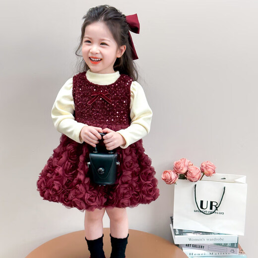 Balala Balabala 50% off on girls' velvet suit skirt autumn and winter 2026 new winter baby one-year-old same style Angora red_bottoming shirt + skirt 90 cm