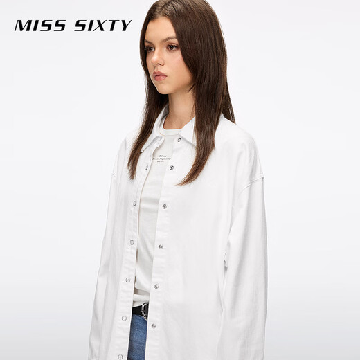 MISS SIXTY2026 spring new long-sleeved denim shirt for women cotton and linen simple white pocket casual commuting white XS