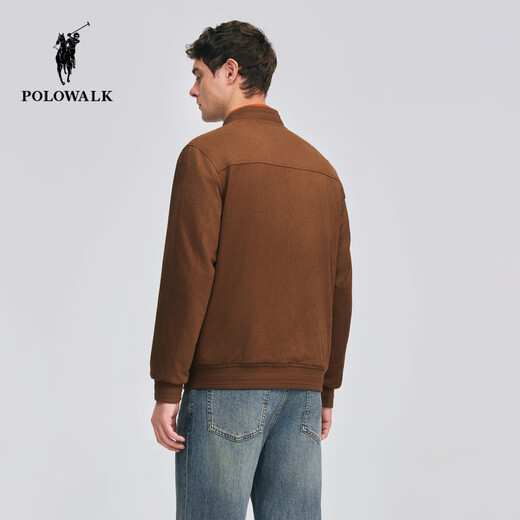 POLOWALK Men's Leather Jacket 2026 Spring New Men's Baseball Collar Retro Reversible Zip Leather Jacket Brown M (170)