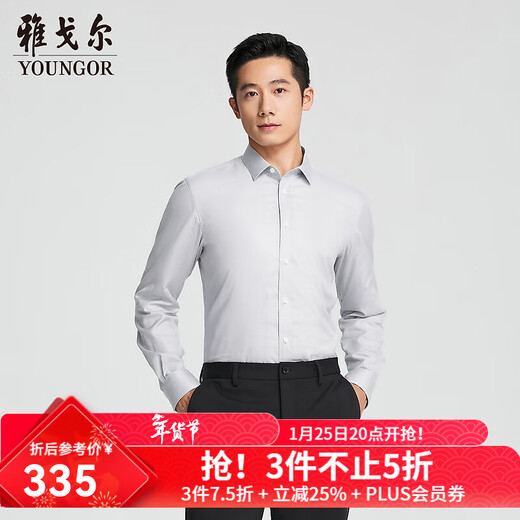 雅戈尔（YOUNGOR）衬衫男士秋冬青年男长袖衬衫格子衬衫全棉舒适商场同款 灰色格子YLBN115573DFA 41 41