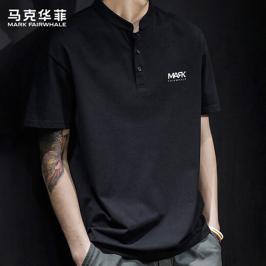 MARK FAIRWHALE short-sleeved T-shirt men's summer trendy brand versatile short-sleeved men's loose breathable simple T-shirt men's black XL