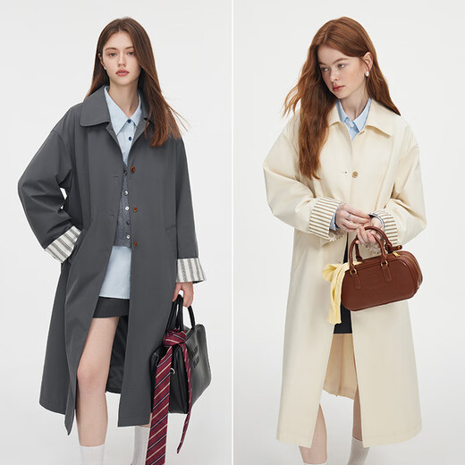 Fan Silann autumn lapel single-breasted windbreaker women's 2024 new Korean version design contrast medium-length commuter jacket women's khaki M