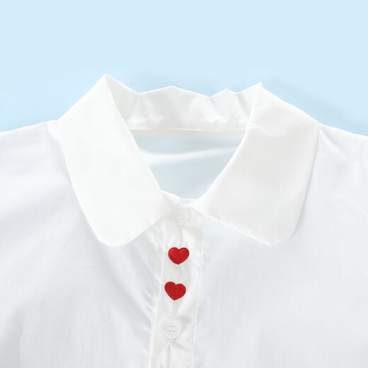 Montagut girls sweet and cute embroidered love pure cotton white shirt spring new medium and large children's doll collar long-sleeved shirt