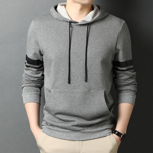 GUMALA T-shirt men's loose hooded jacket spring and autumn trend new bottoming shirt top large size long-sleeved red sweatshirt men black S