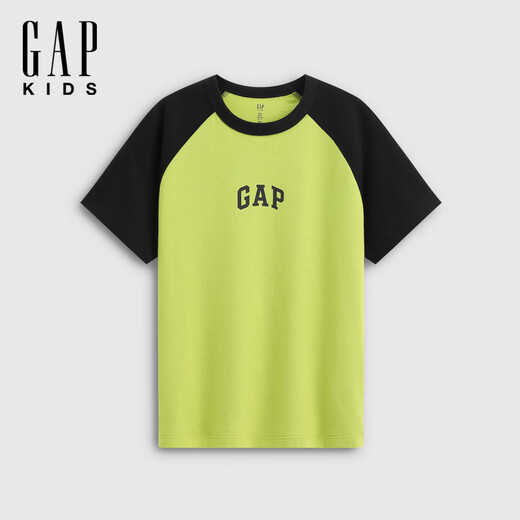 Gap Gap boys and girls 2026 spring new logo cotton raglan sleeve short-sleeved T-shirt tops children's clothing 894368 Green 130 cm (8-9 years old) Asian size