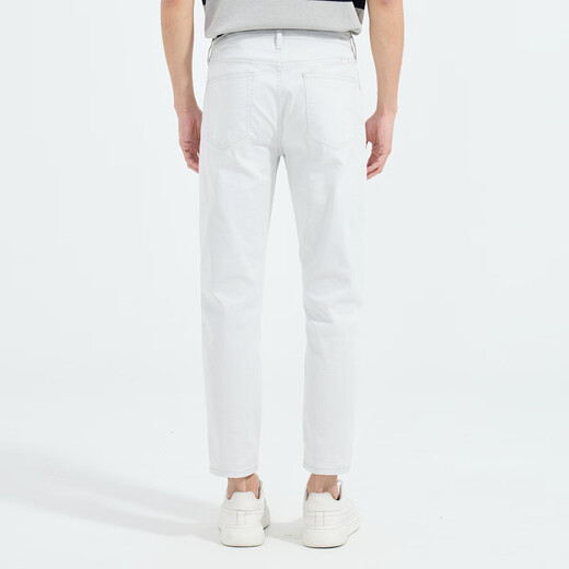 LiLang Light Fashion Men's Clothing Shopping Mall Same Style Jeans Men's Pure White Stretch Easy-Care Lightweight Breathable Nine-Point Pants White (01) 28 (160/72A)