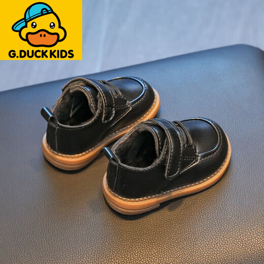 G.duck Little Yellow Duck Winter New Baby Girl Toddler Shoes Boys Small Leather Shoes Plus Velvet Soft Sole Small Baby Shoes British Style Off-White Plus Velvet Foot Length +0.5cm Choose Inner Length 17 125mm
