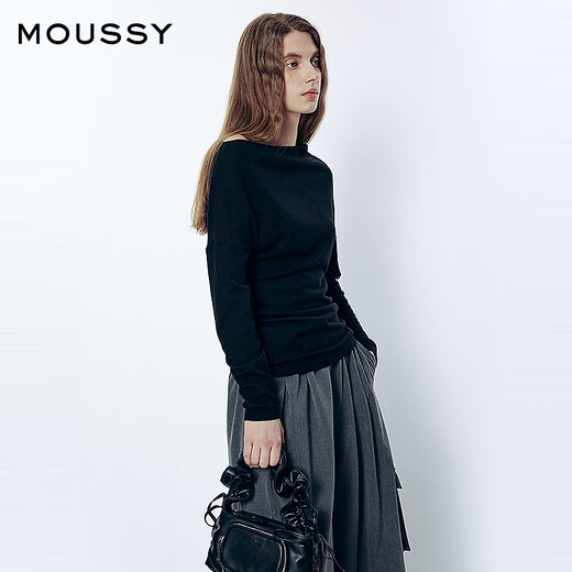 Moussy 2026 early spring new product gentle and elegant style slim one-line collar sweater for women 031JSA70-1002 020 black one size