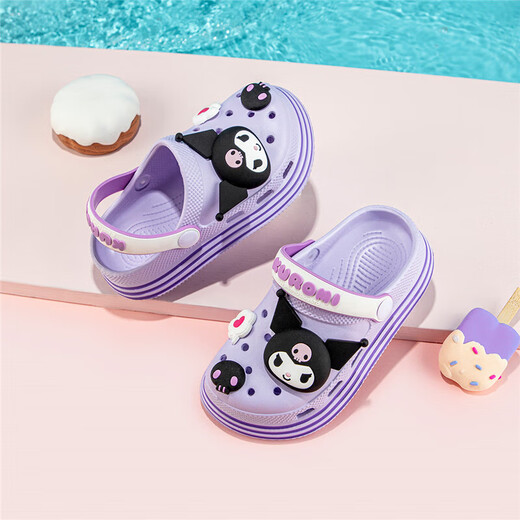 HELLOKITTY children's shoes girls slippers home shoes cartoon beach shoes garden shoes children's Baotou hole shoes 3349C purple 220