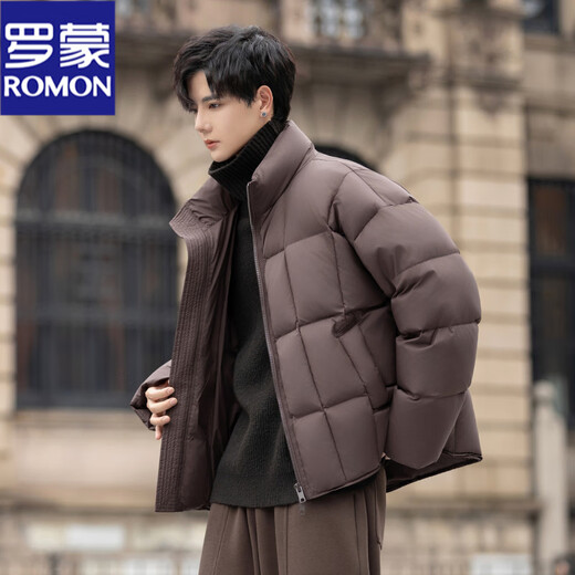 罗蒙（ROMON）200g高充绒重磅立领短款羽绒服男士冬季防风加厚保暖面包服外套潮 月光灰 M
