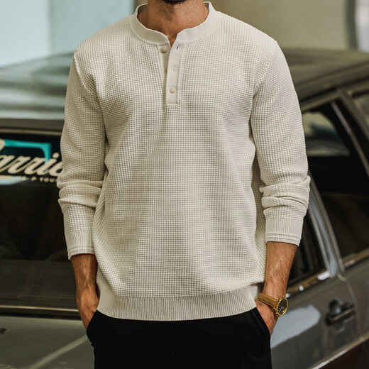 Chaoyugong American retro trendy warm sweater for men 2025 new style lazy style waffle loose casual sweater for men pure white S