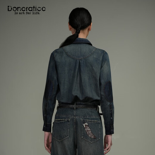 Dayiyan original design embroidered shirt 2026 spring new cotton and linen denim shirt fashionable and versatile mid-length loose still blue S