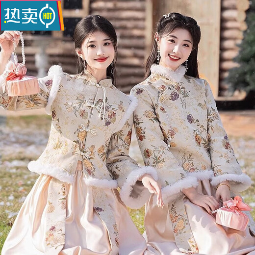 Xia Dian Suding Queen (SE.PSTP) bridesmaid dress new Chinese style 2026 new winter plus velvet national style sister group high-end cheongsam dress thickened long sleeves champagne color B style plus velvet L