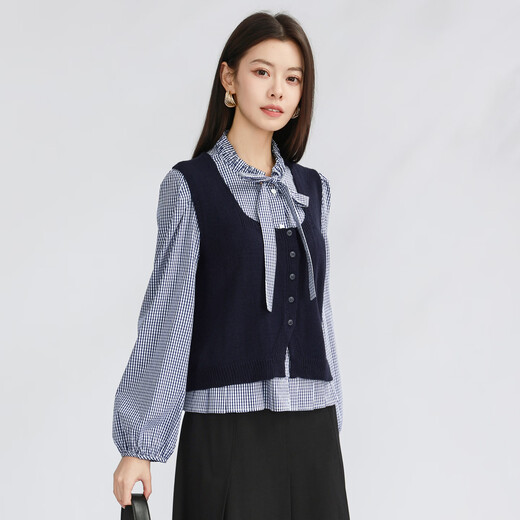 VIEA.ING shopping mall same style blue plaid shirt women's 2026 spring new miu series suit two-piece set blue S