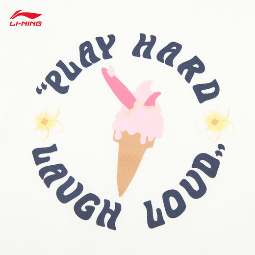 Li Ning children's short-sleeved cultural shirt for girls 2026 new soft, comfortable, skin-friendly, breathable round-neck casual sports top, milky white/dark navy blue-3 120