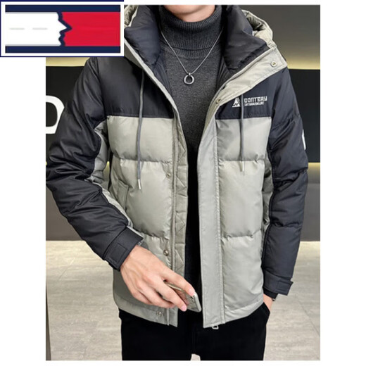 TOME BORNEK high-end brand trendy men's winter hooded down jacket men's Korean version thickened warm slim down jacket trendy off-white 2XL recommended 140-160Jin Jin equals 0.5 kg