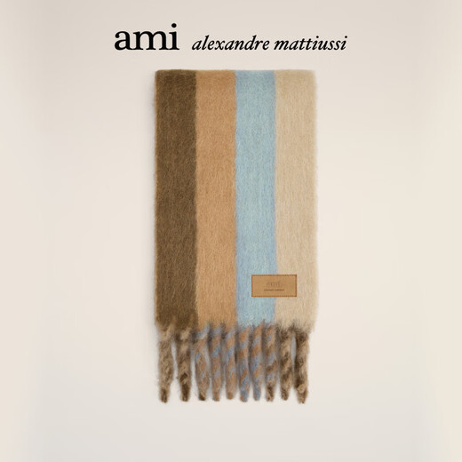 Ami Paris letter label mohair blended scarf striped double-sided scarf Christmas gift 230 cream coffee/sky blue/camel/hazelnut U