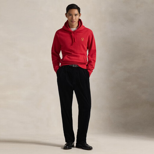 RALPH LAUREN Ralph Lauren Men's Pullover Sweatshirt 26 Year of the Horse Limited Large Pocket Horseshoe Pattern Ring Commuting Casual Fleece Hoodie Zodiac Year New Year Red S