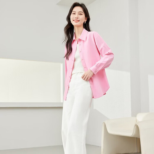 Fanciman French high-end spring shirt women's new loose slimming top women's rose pink XL