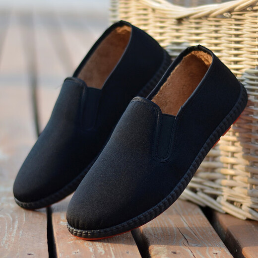 Weizhi traditional old Beijing cloth shoes men's winter plus velvet lazy slip-ons WZ1016 black 43