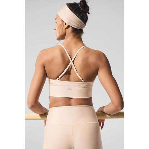 ALO YOGA Women's Bra Support Seamless Thin Push-Up Sports Daily Bra Simple Macadamia One Size | S